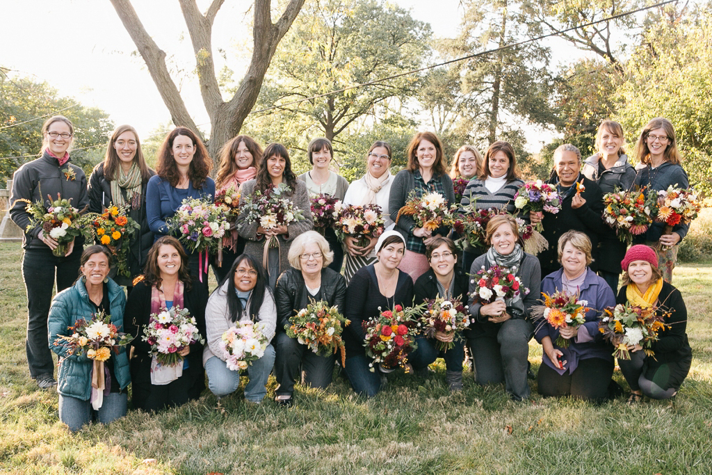 Group of students at a local flowers workshop by Jennie Love and Erin Benzakein