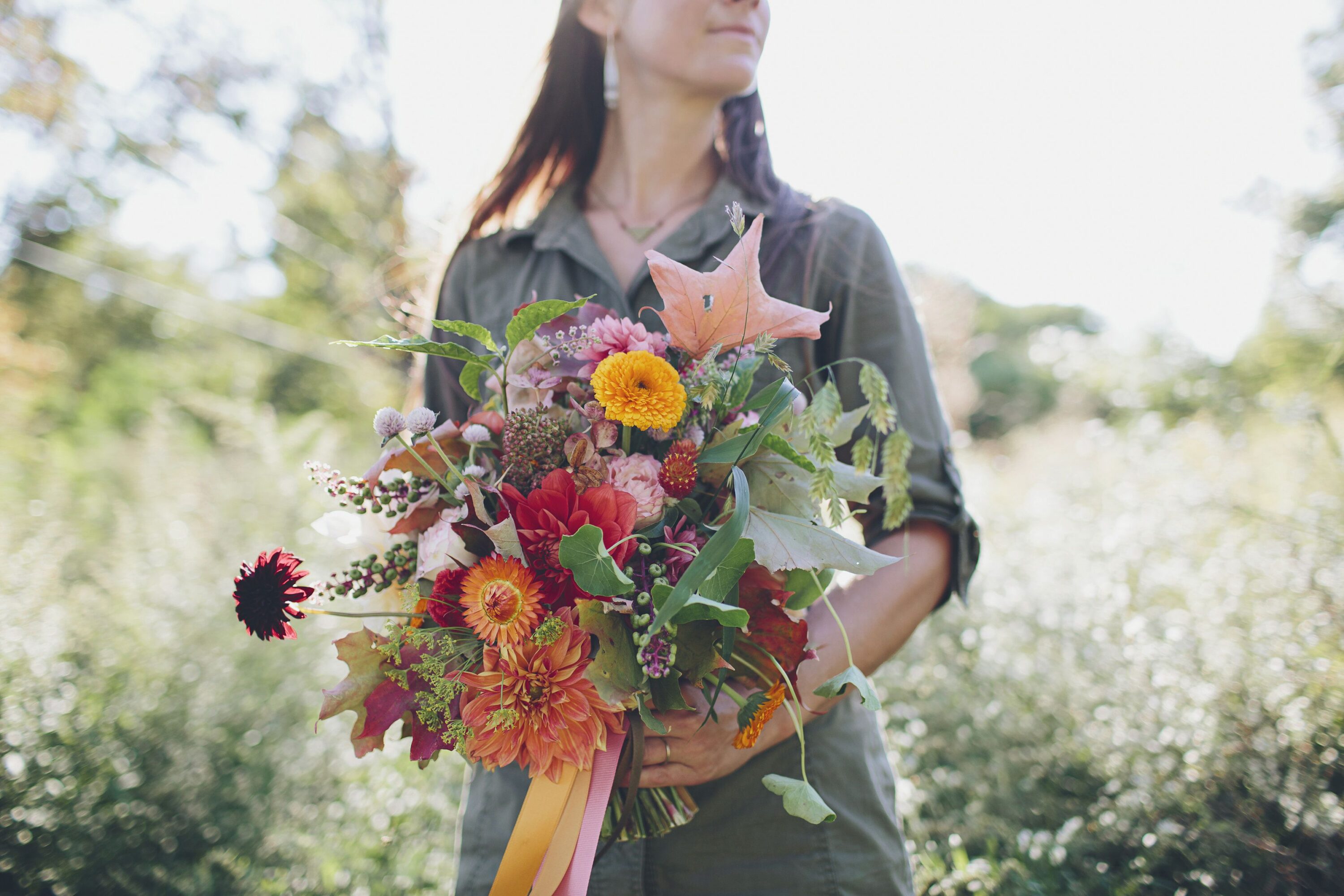 A woman holding a bouquet